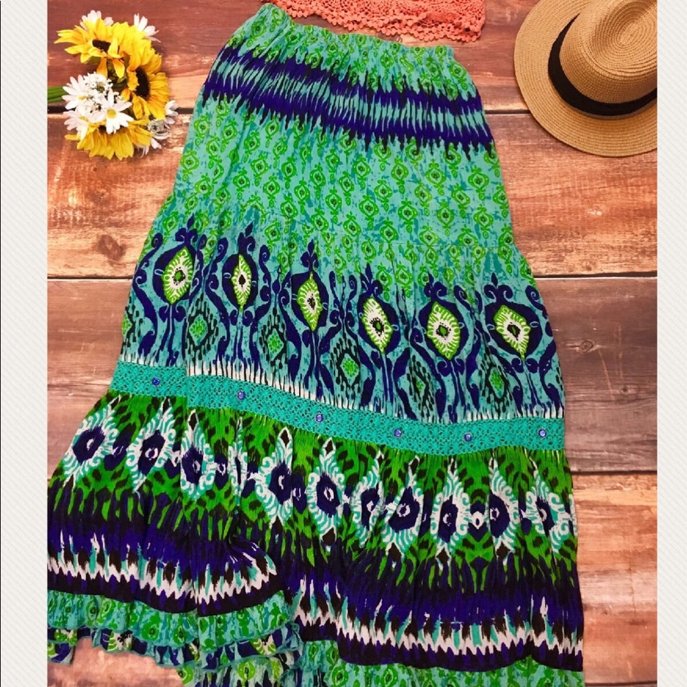 Rayon Blue green maxi skirt